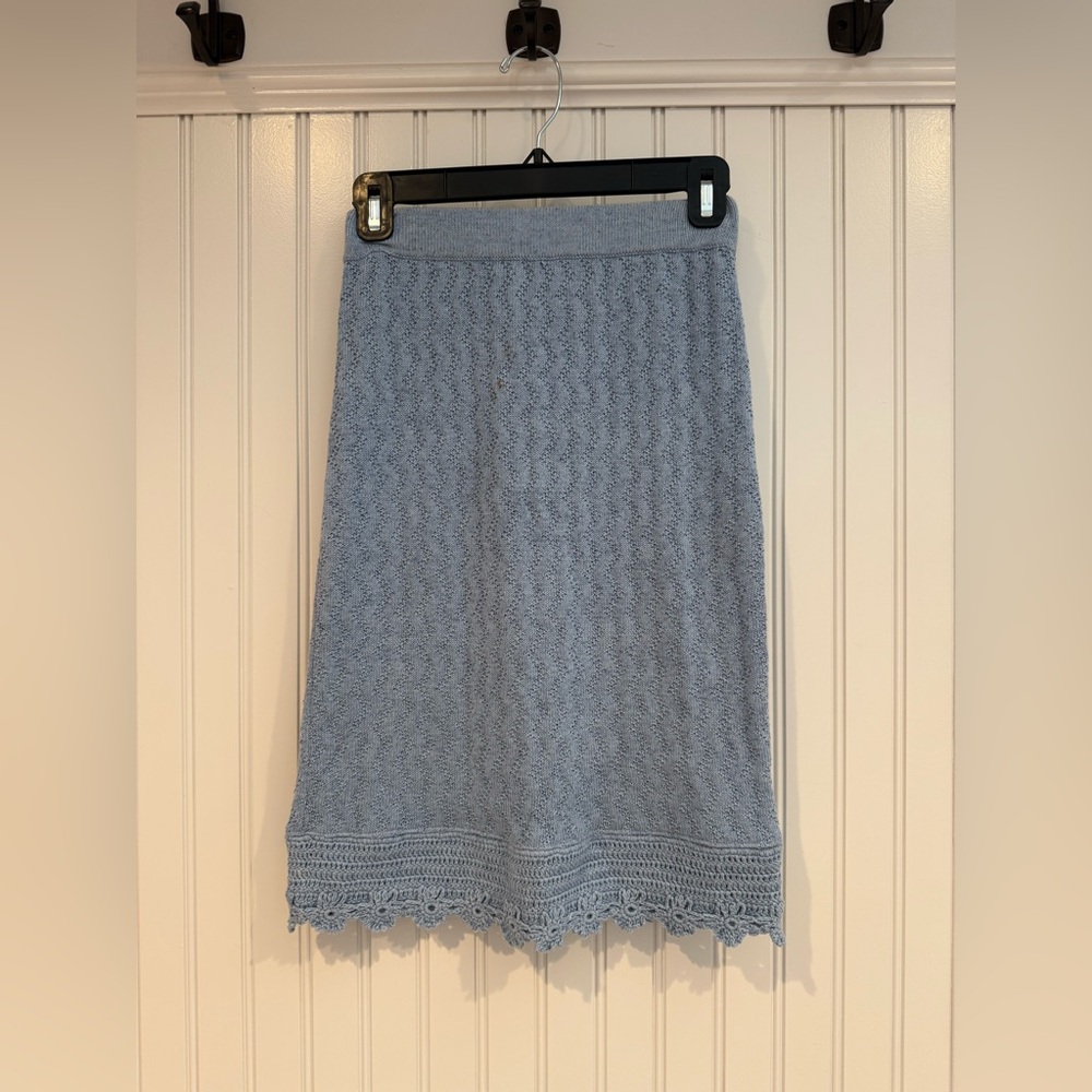 Victor Glemaud Sky Blue Crochet Midi Skirt